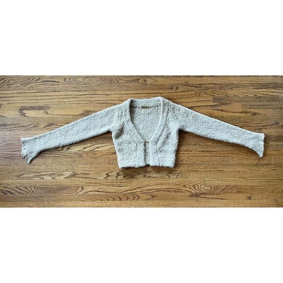SER.O.YA Beige Bora Boucle Gold Hardware Y2K Cardigan Sweater   Women's Size XS - Picture 2 of 8
